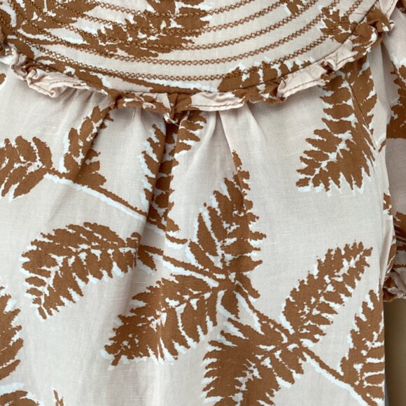 Current Air Anthropologie Womens Top Size XS XSmall Smocked Collar Tan Botanical - Picture 2 of 8